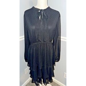 Lane Bryant Dress Size 14 Tie Neck Keyhole Fit and Flare Layered Ruffles Flounce